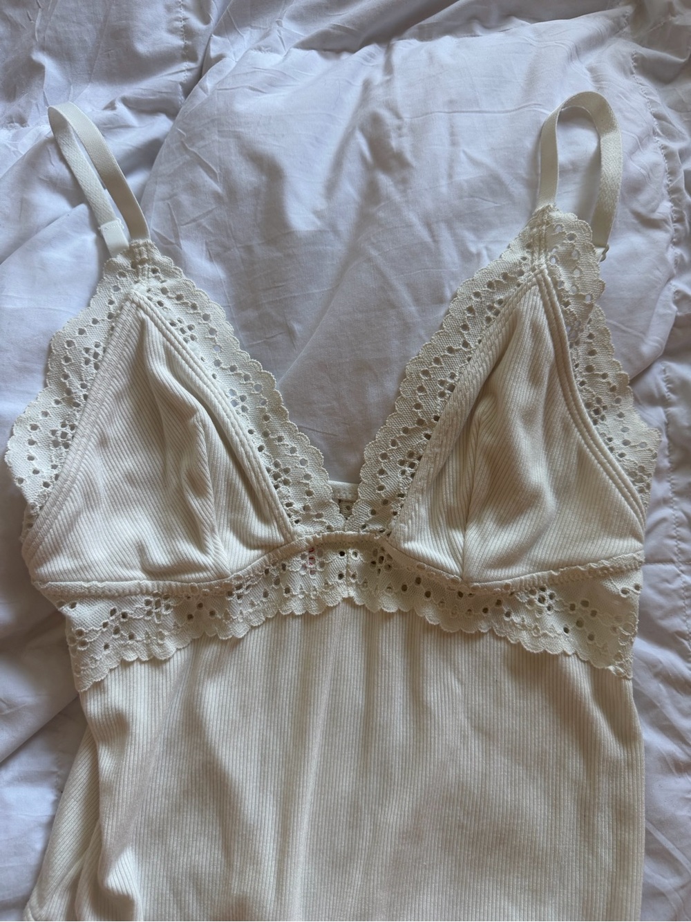 Colsie Cream Eyelet Lace Ribbed Bodysuit